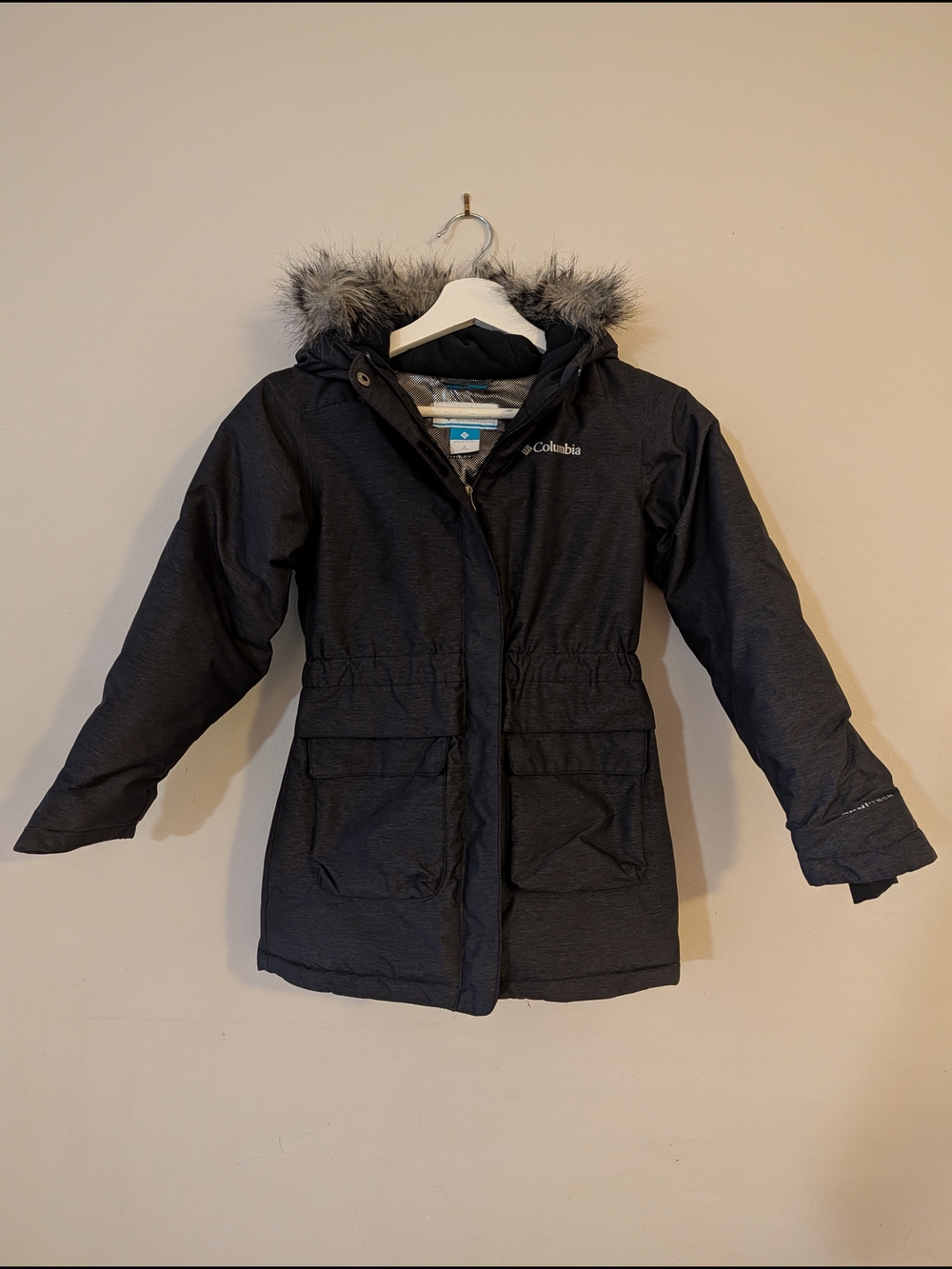 Columbia Girls' Black Hooded Winter Parka with Faux Fur Trim